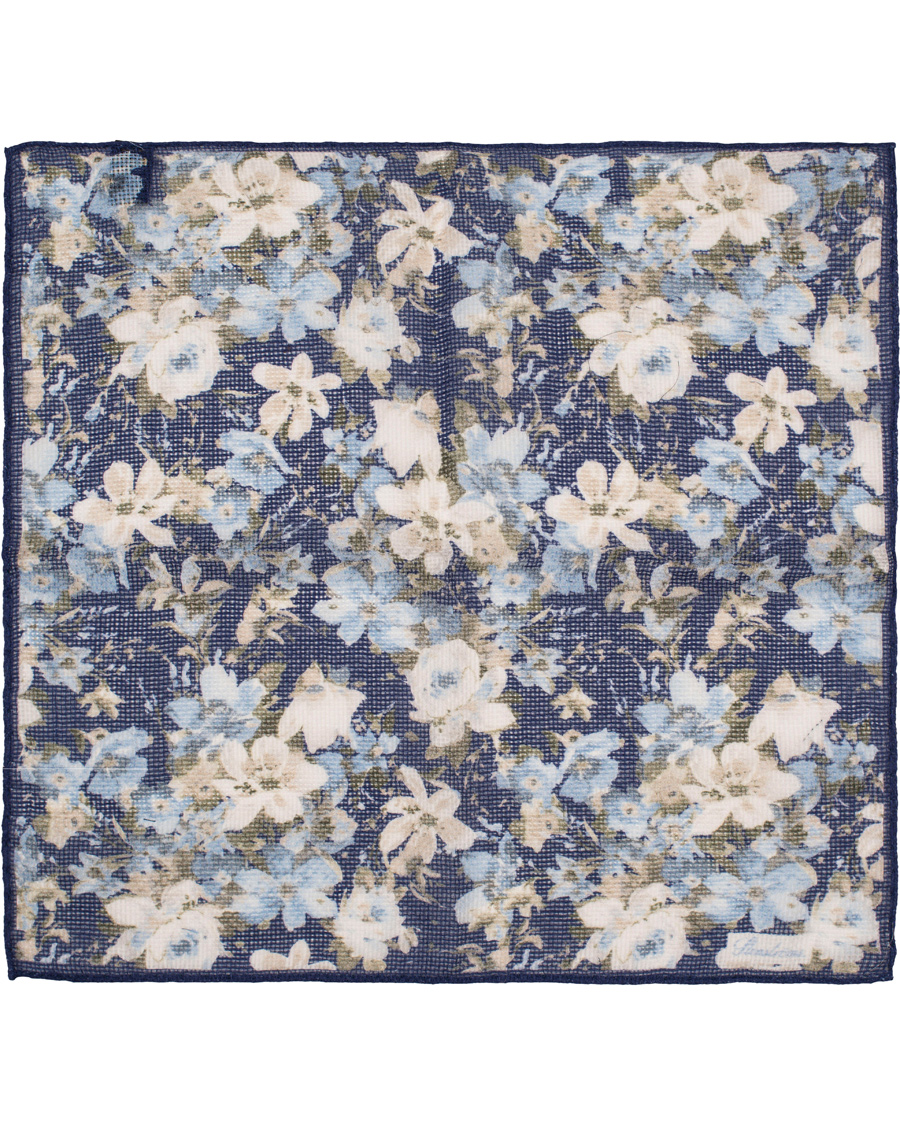 Herre | Stenströms Printed Flower Cotton Pocket Square Blue | Stenströms | Printed Flower Cotton Pocket Square Blue