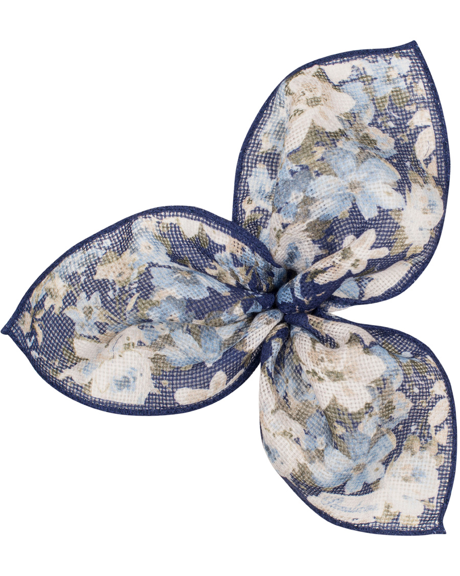 Herre | Stenströms Printed Flower Cotton Pocket Square Blue | Stenströms | Printed Flower Cotton Pocket Square Blue