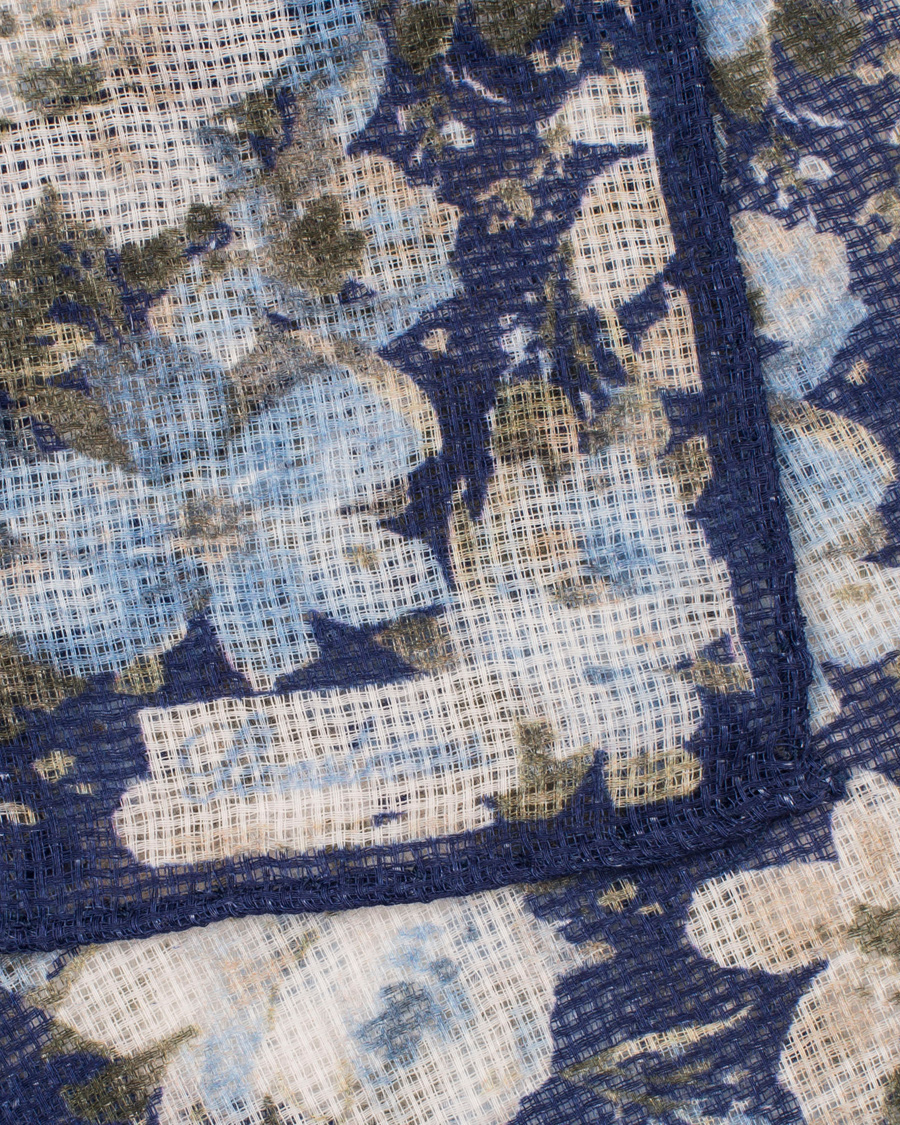 Herre | Stenströms Printed Flower Cotton Pocket Square Blue | Stenströms | Printed Flower Cotton Pocket Square Blue