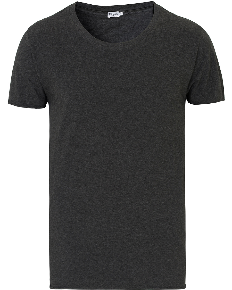 Herre | T-Shirts | Filippa K | Melange Roll Edge Tee Dark Grey