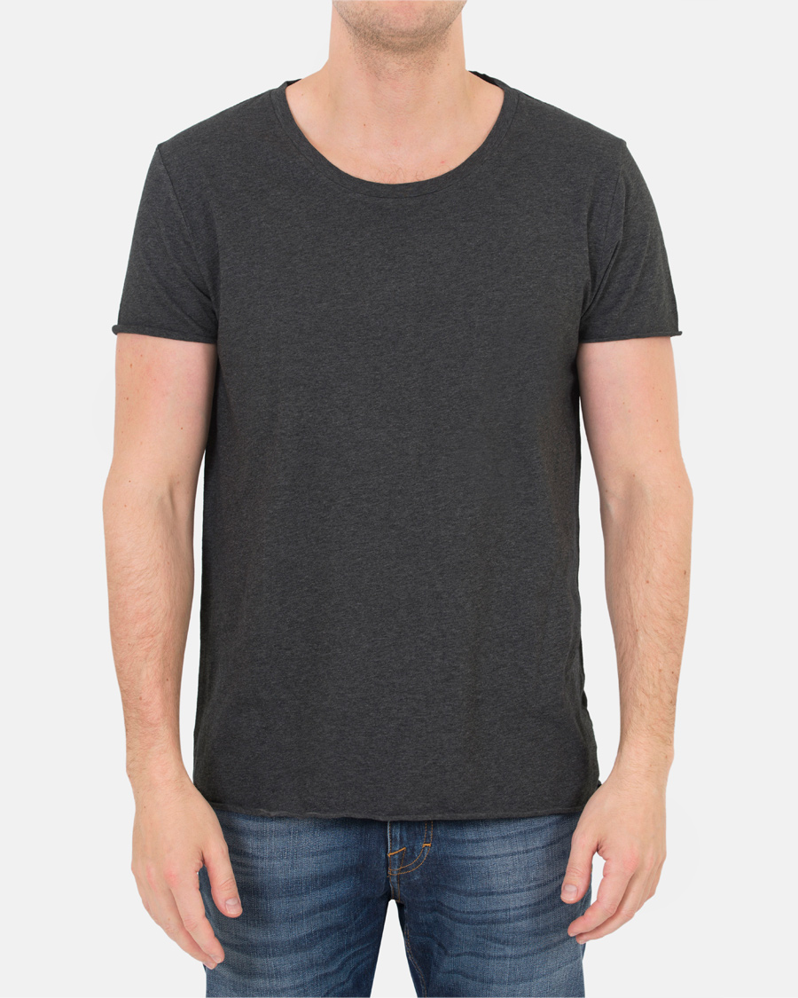 Herre | T-Shirts | Filippa K | Melange Roll Edge Tee Dark Grey