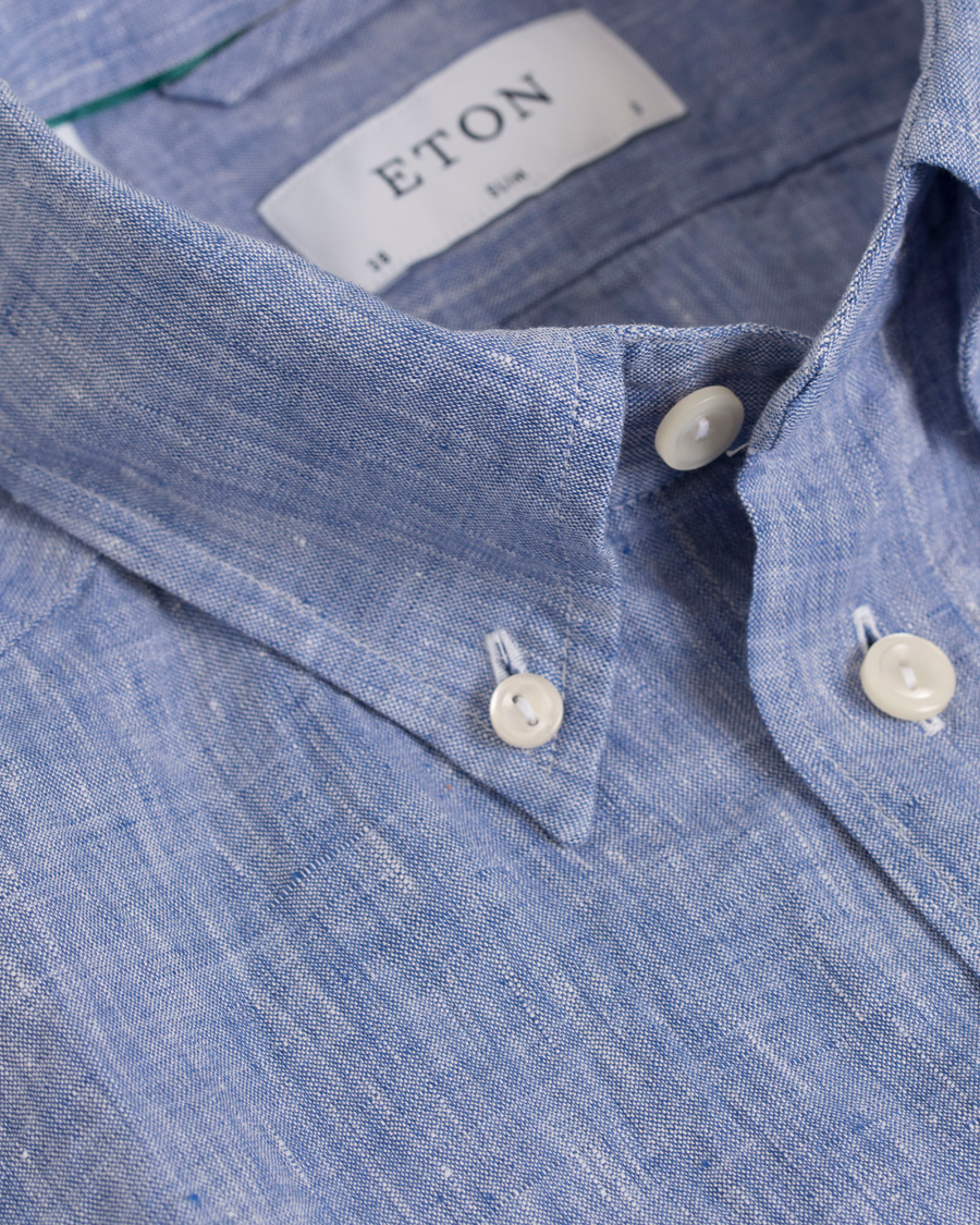 Herre | Skjorter | Eton | Slim Fit Linen Short Sleeve Shirt Light Blue