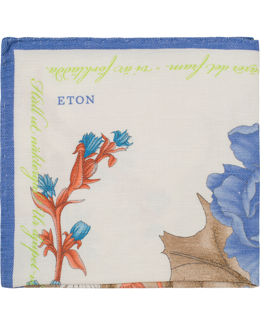 Herre | Eton Linen/Silk Printed Flower Pocket Square White | Eton | Linen/Silk Printed Flower Pocket Square White
