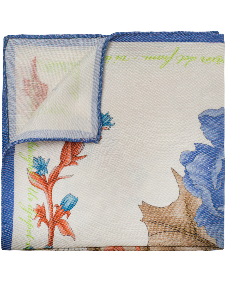 Herre | Eton Linen/Silk Printed Flower Pocket Square White | Eton | Linen/Silk Printed Flower Pocket Square White