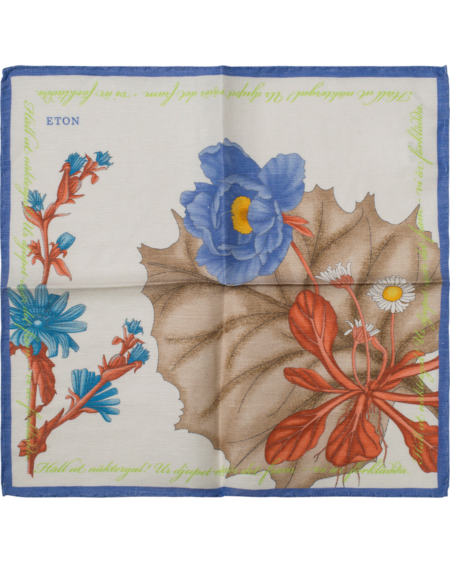 Herre | Eton Linen/Silk Printed Flower Pocket Square White | Eton | Linen/Silk Printed Flower Pocket Square White