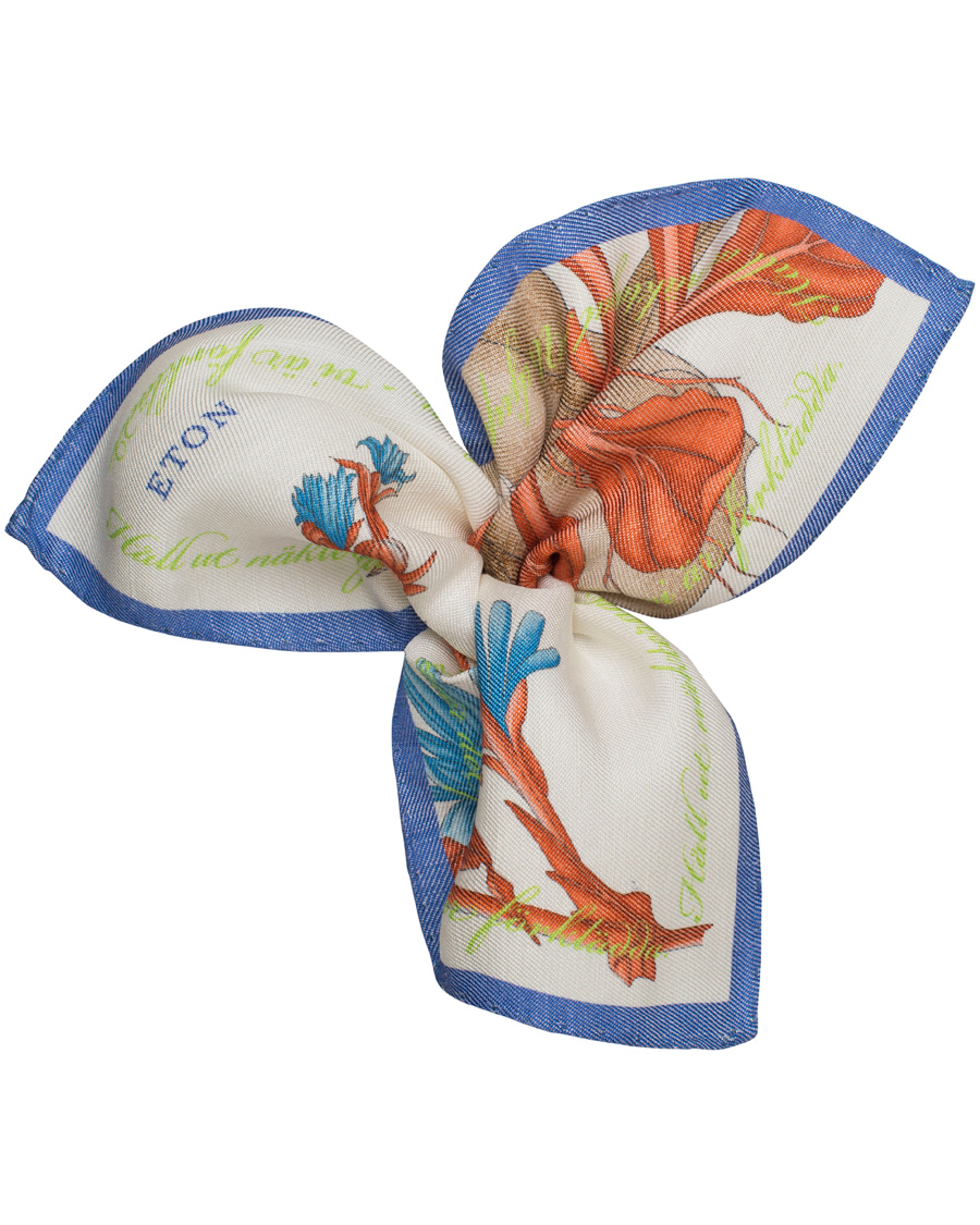 Herre | Eton Linen/Silk Printed Flower Pocket Square White | Eton | Linen/Silk Printed Flower Pocket Square White