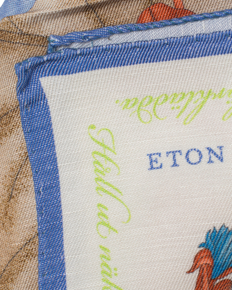 Herre | Eton Linen/Silk Printed Flower Pocket Square White | Eton | Linen/Silk Printed Flower Pocket Square White