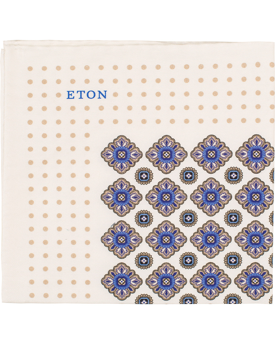 Herre | Eton Cotton/Silk Printed Medallion Pocket Square White | Eton | Cotton/Silk Printed Medallion Pocket Square White