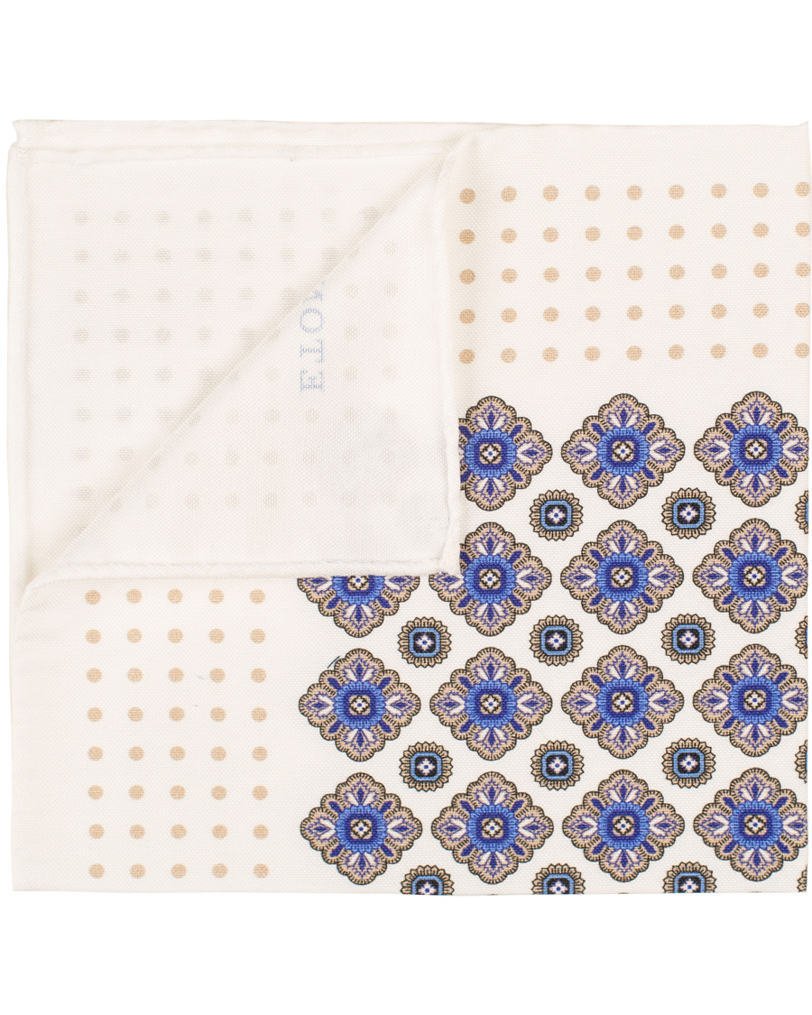 Herre | Eton Cotton/Silk Printed Medallion Pocket Square White | Eton | Cotton/Silk Printed Medallion Pocket Square White