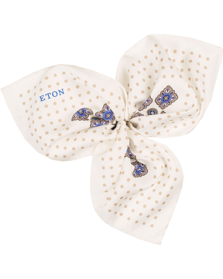 Herre | Eton Cotton/Silk Printed Medallion Pocket Square White | Eton | Cotton/Silk Printed Medallion Pocket Square White