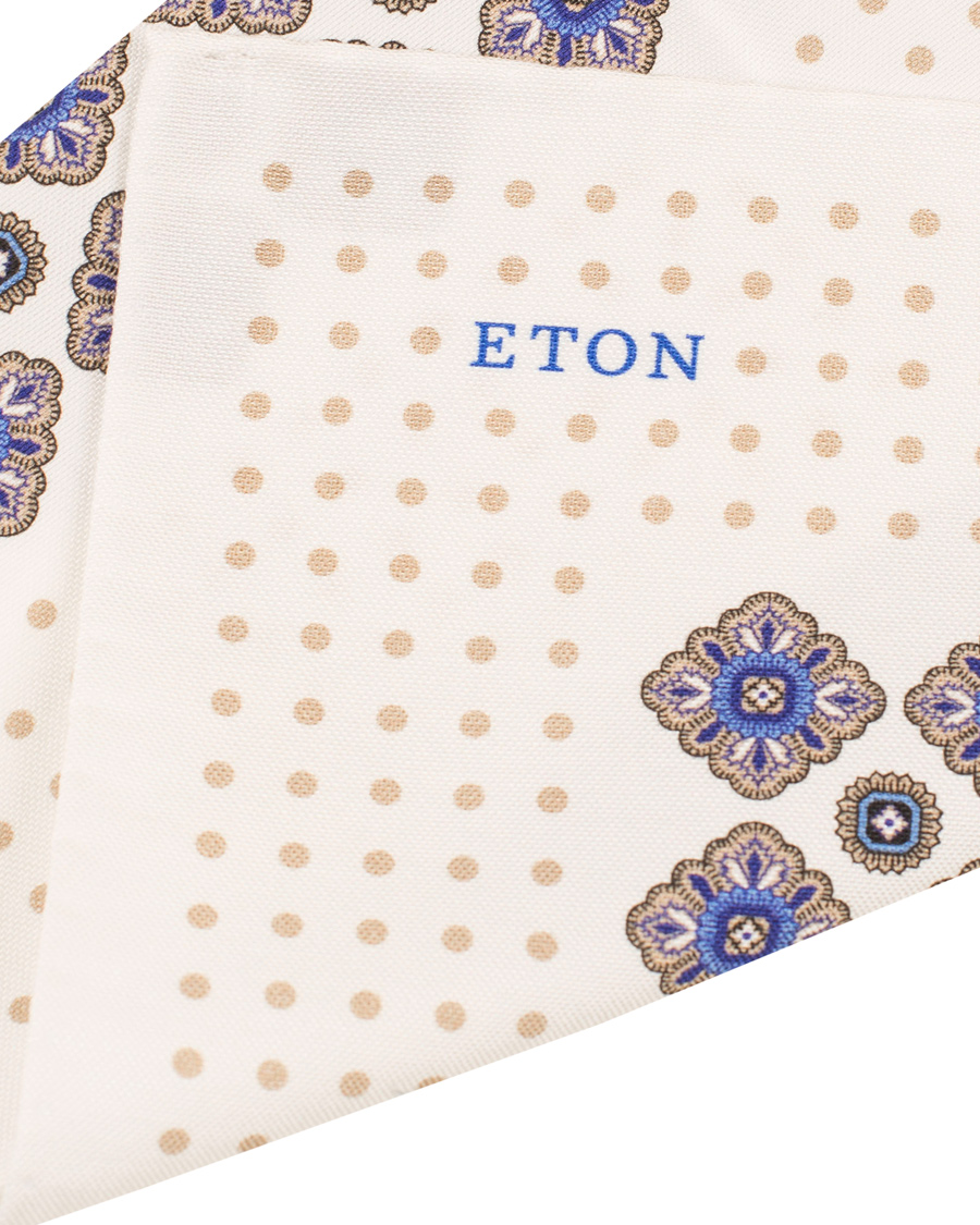 Herre | Eton Cotton/Silk Printed Medallion Pocket Square White | Eton | Cotton/Silk Printed Medallion Pocket Square White