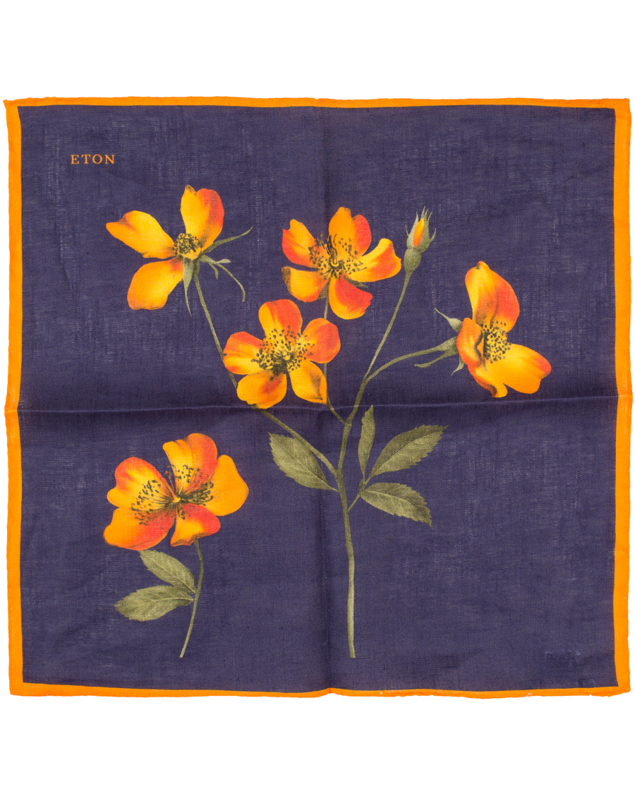 Herre | Eton Linen Printed Flower Pocket Square Navy | Eton | Linen Printed Flower Pocket Square Navy