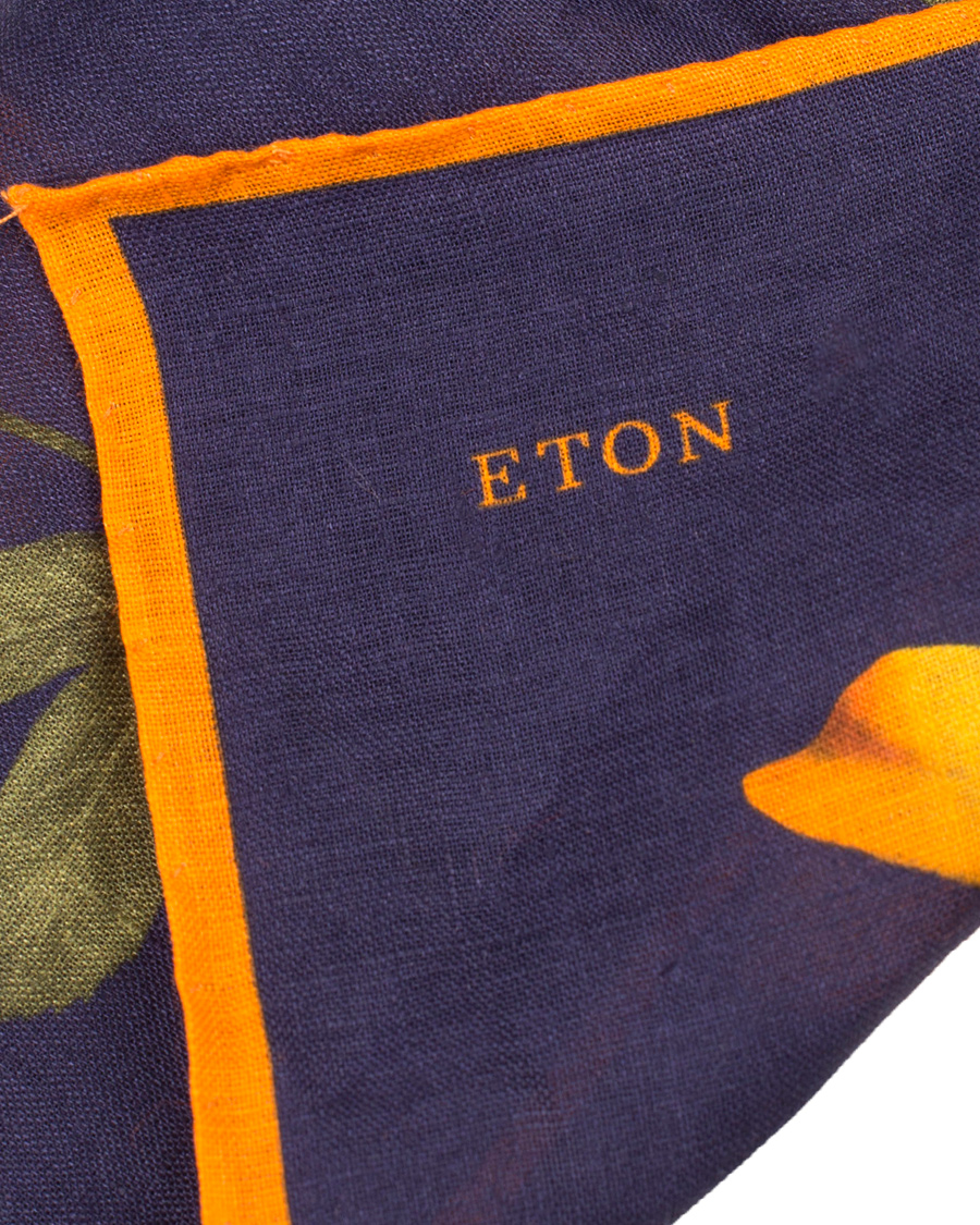 Herre | Eton Linen Printed Flower Pocket Square Navy | Eton | Linen Printed Flower Pocket Square Navy