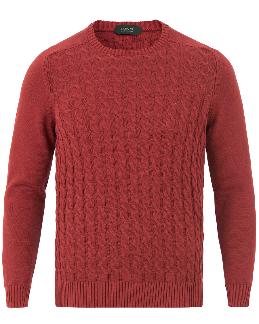 Herre | Gensere | Zanone | Cotton Cable Sweater Bordeaux Red