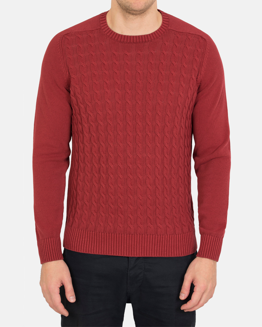 Herre | Gensere | Zanone | Cotton Cable Sweater Bordeaux Red
