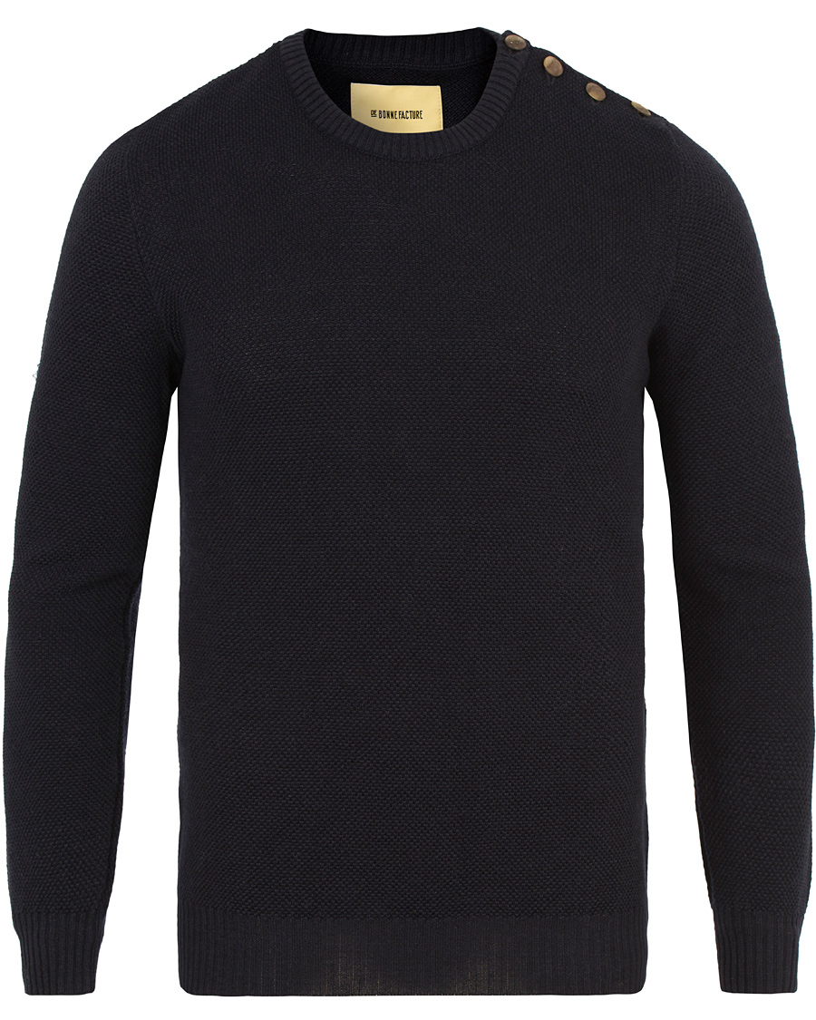 Herre | Gensere | De Bonne Facture | Breton Wool and Linnen Knit Navy