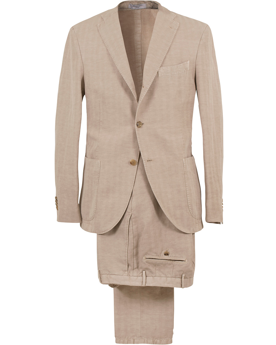 Herre | Dresser | Boglioli | K Jacket Cotton/Linen Herringbone Suit Beige
