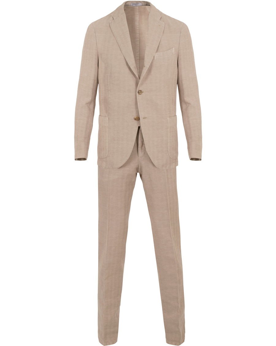 Herre | Dresser | Boglioli | K Jacket Cotton/Linen Herringbone Suit Beige