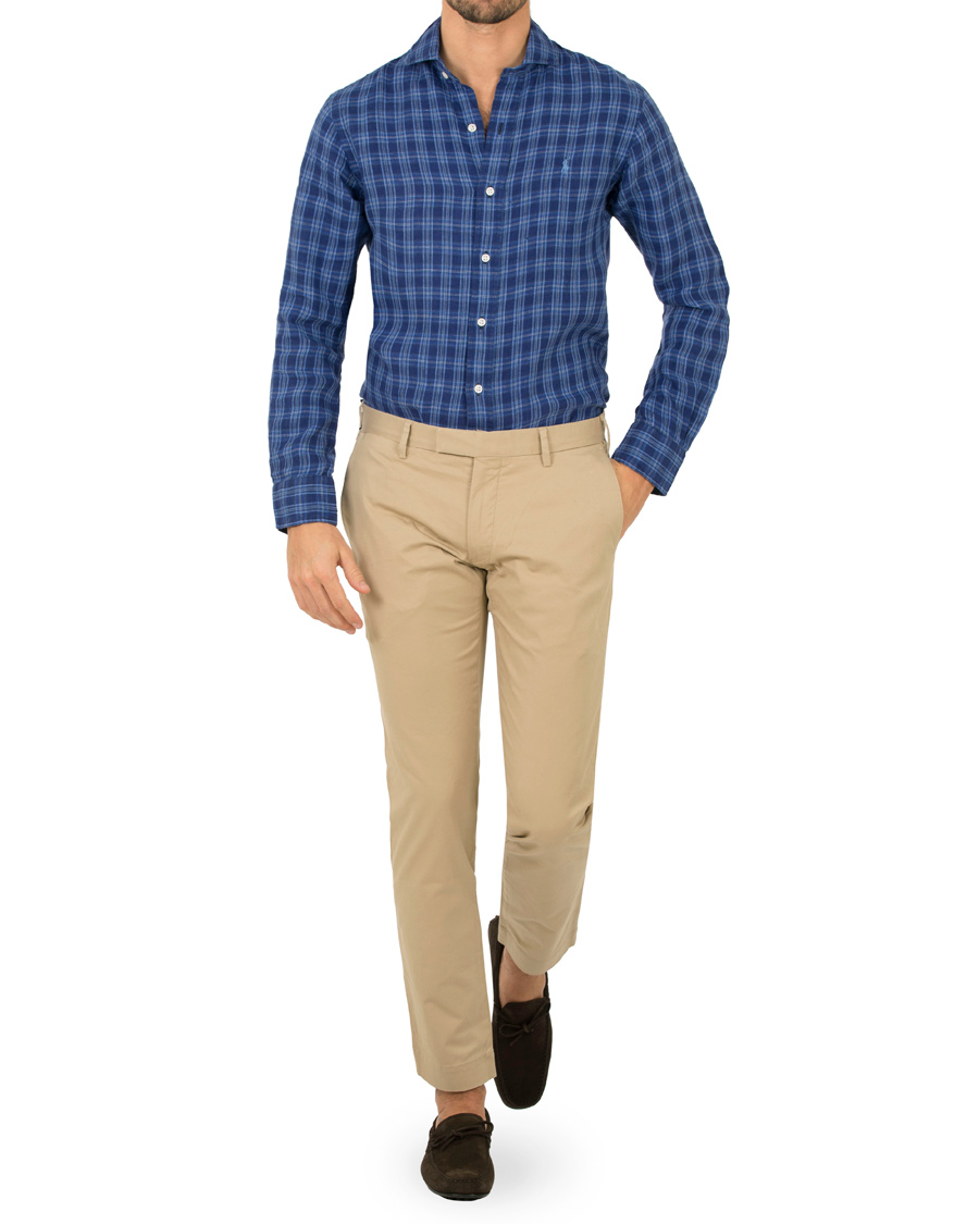 Herre | Skjorter | Polo Ralph Lauren | Slim Fit Linen Check Shirt Ocean Blue