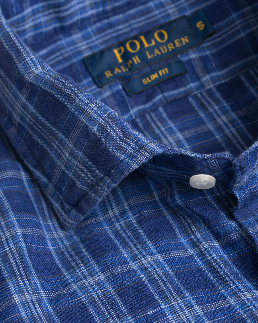 Herre | Skjorter | Polo Ralph Lauren | Slim Fit Linen Check Shirt Ocean Blue