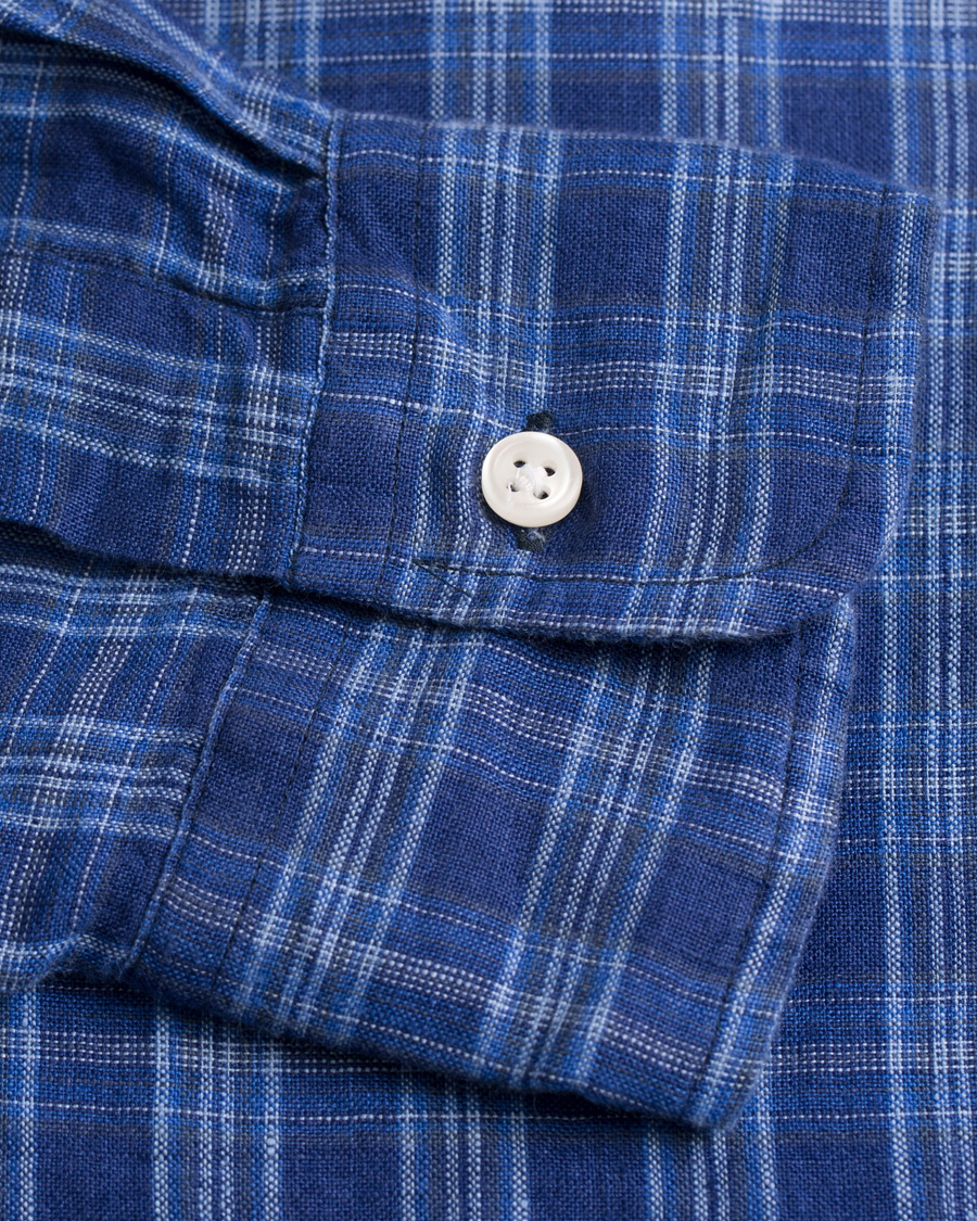 Herre | Skjorter | Polo Ralph Lauren | Slim Fit Linen Check Shirt Ocean Blue
