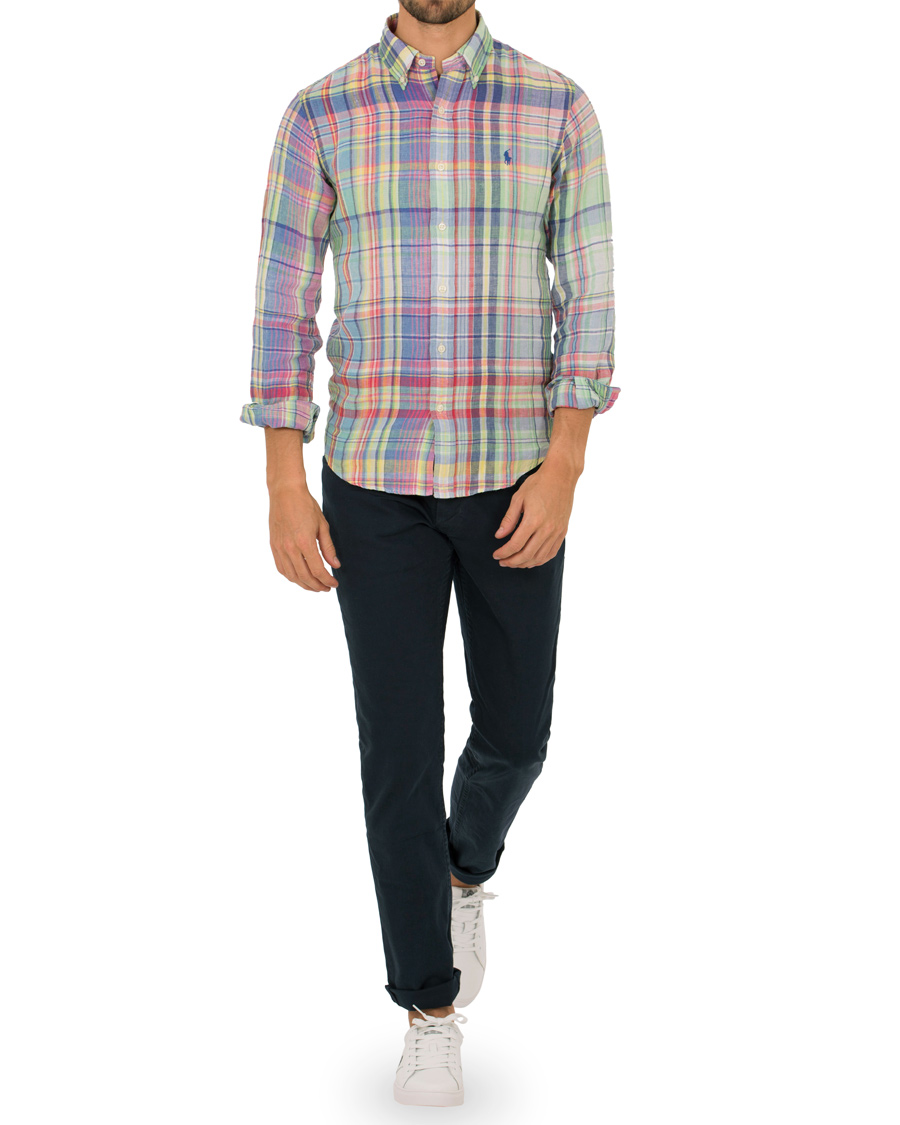 Herre | Skjorter | Polo Ralph Lauren | Slim Fit Linen Check Shirt Chroma Blue