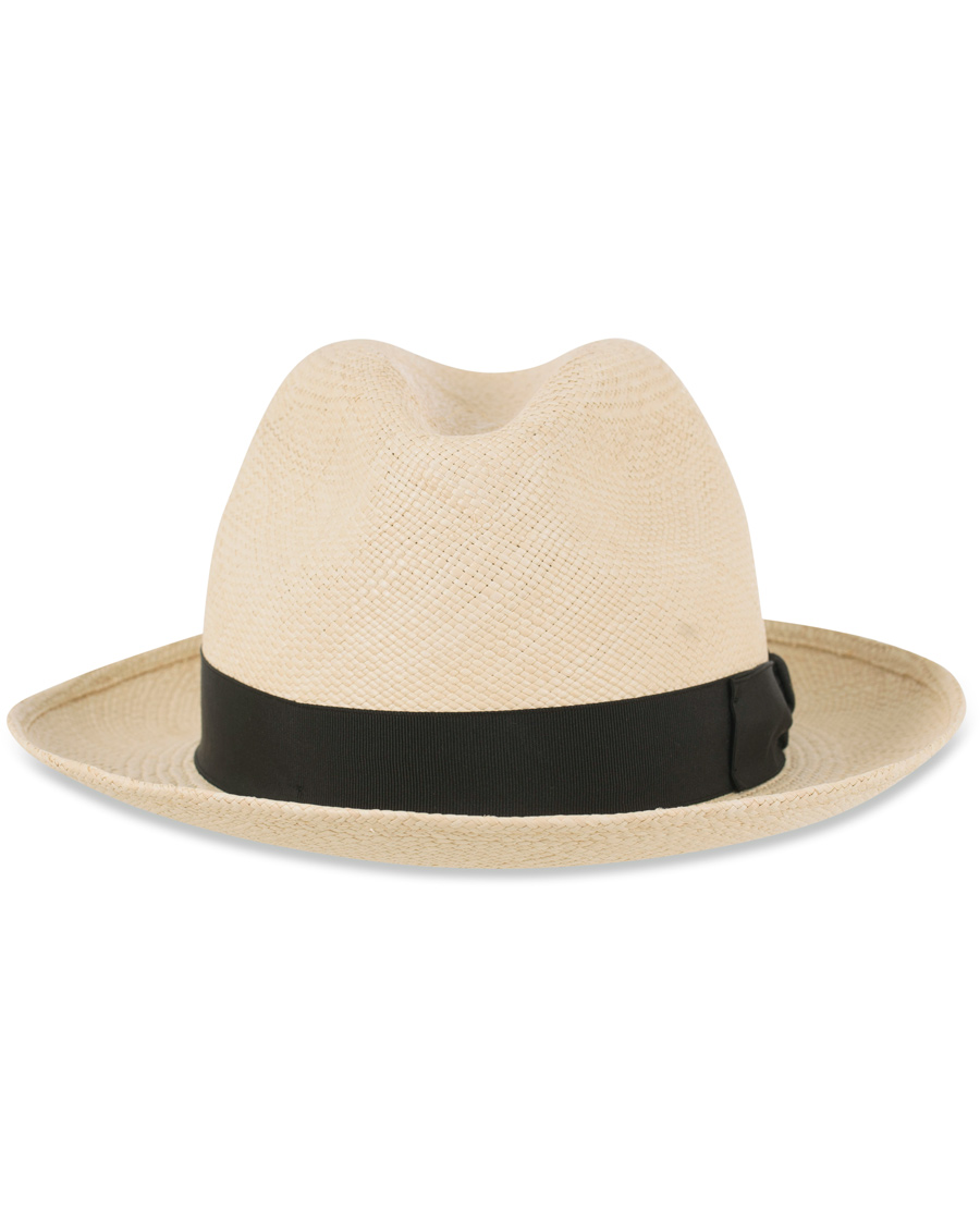 Herre | Borsalino Panama Quito Hat With Medium Brim Natural With Black | Borsalino | Panama Quito Hat With Medium Brim Natural With Black
