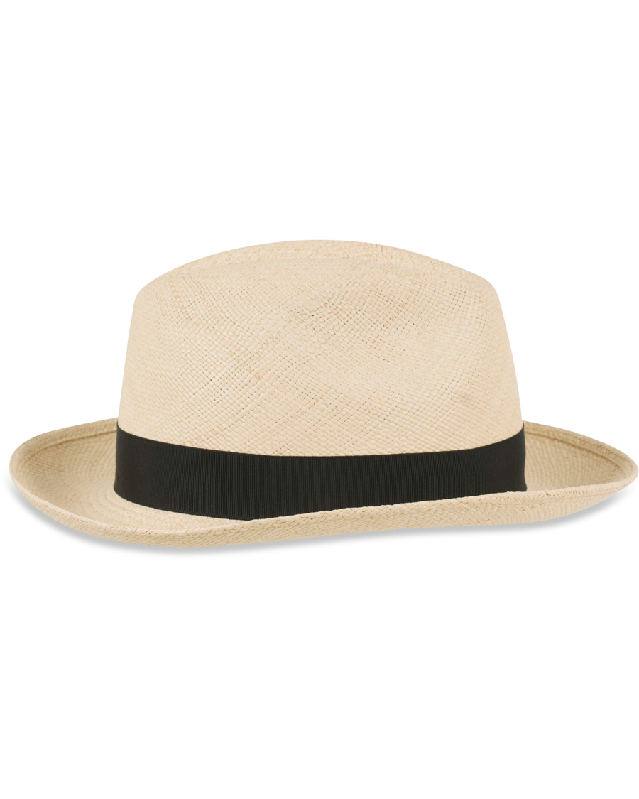 Herre | Borsalino Panama Quito Hat With Medium Brim Natural With Black | Borsalino | Panama Quito Hat With Medium Brim Natural With Black