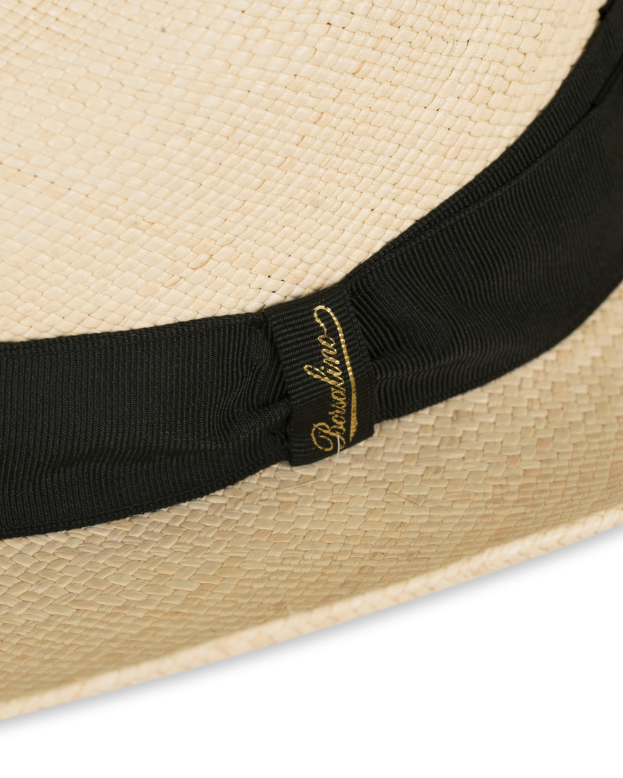 Herre | Borsalino Panama Quito Hat With Medium Brim Natural With Black | Borsalino | Panama Quito Hat With Medium Brim Natural With Black