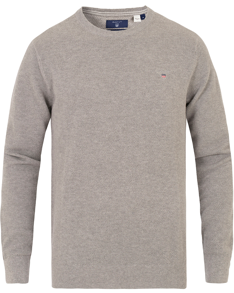 Herre | Gensere | GANT | Cotton Pique Crew Neck Grey Melange