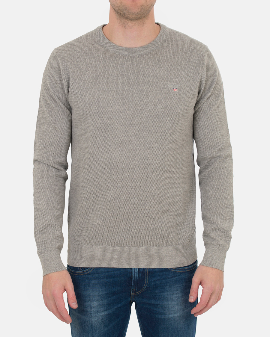 Herre | Gensere | GANT | Cotton Pique Crew Neck Grey Melange