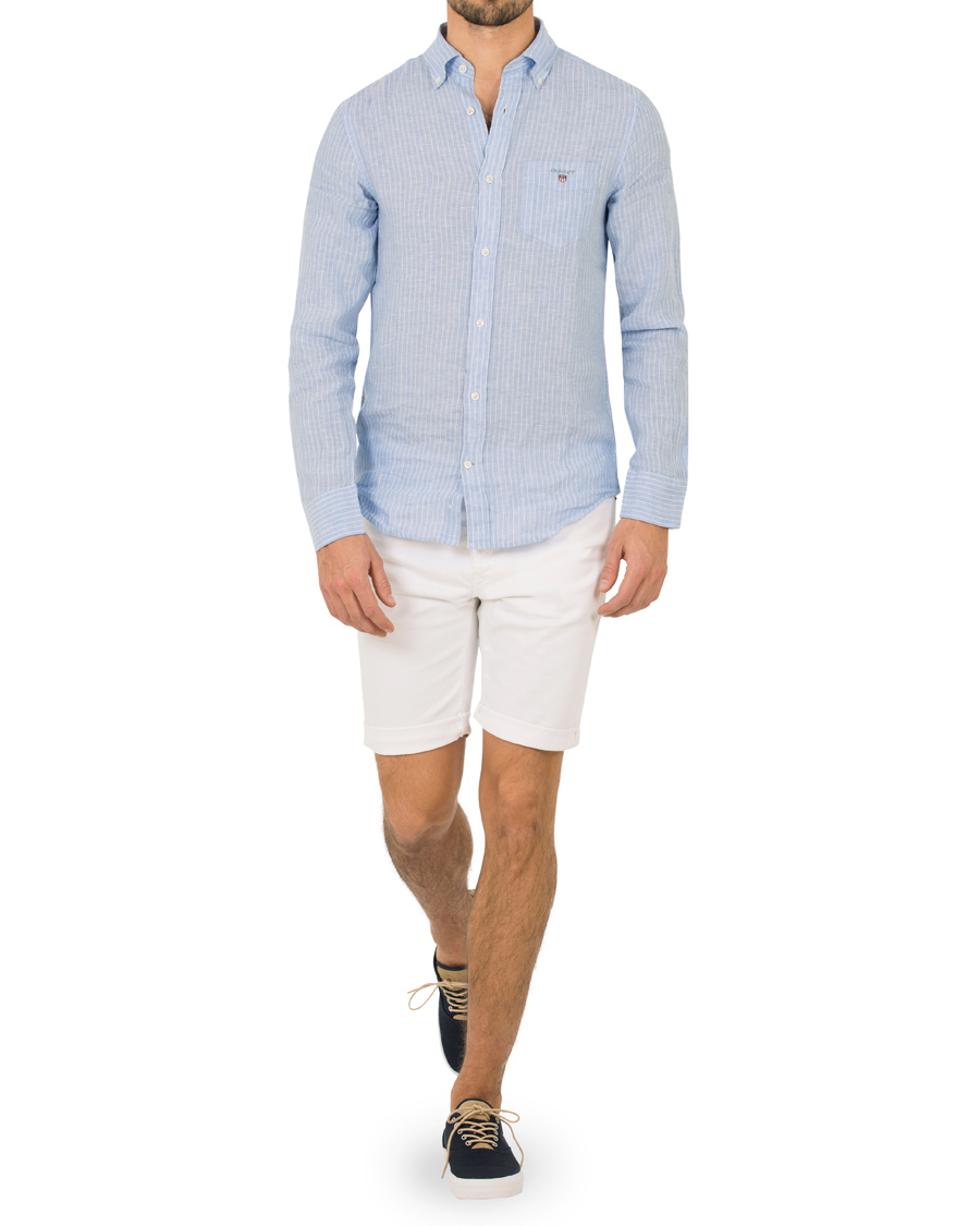 Herre | Skjorter | GANT | Fitted Body Linen Stripe Shirt Capri Blue