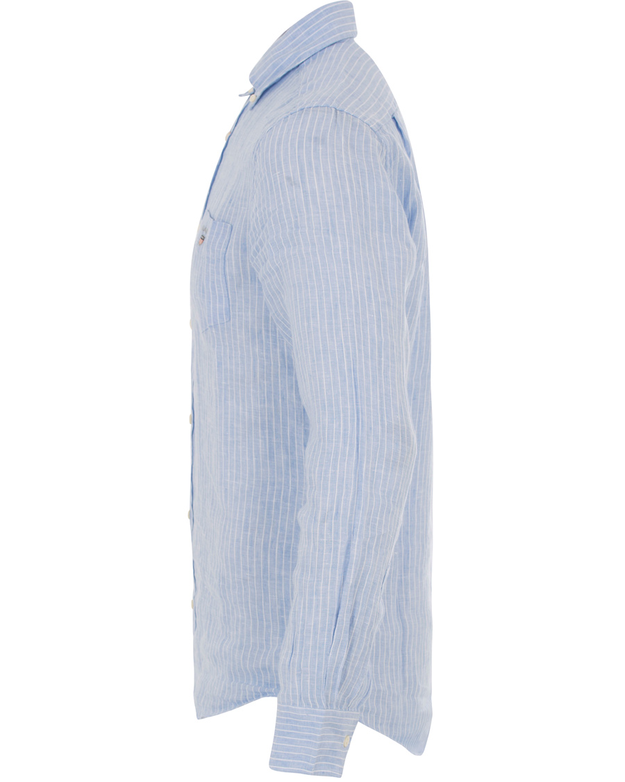 Herre | Skjorter | GANT | Fitted Body Linen Stripe Shirt Capri Blue
