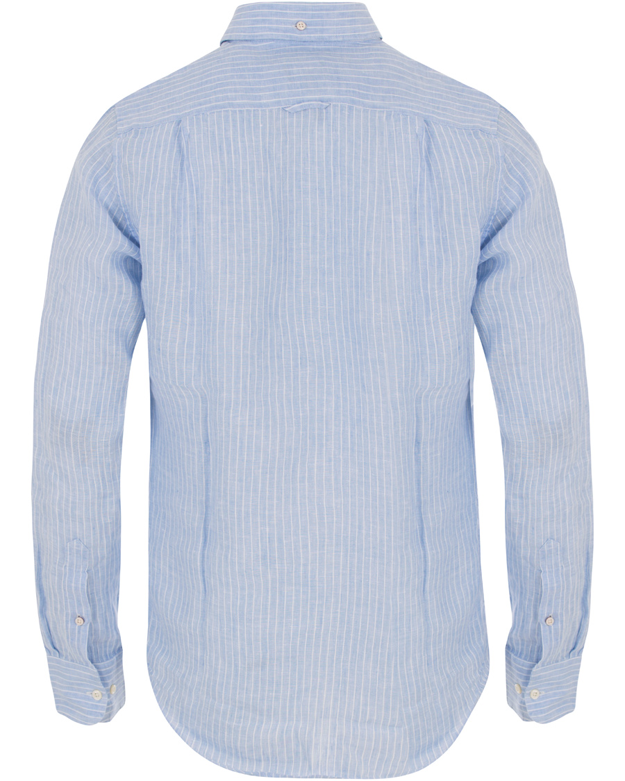 Herre | Skjorter | GANT | Fitted Body Linen Stripe Shirt Capri Blue