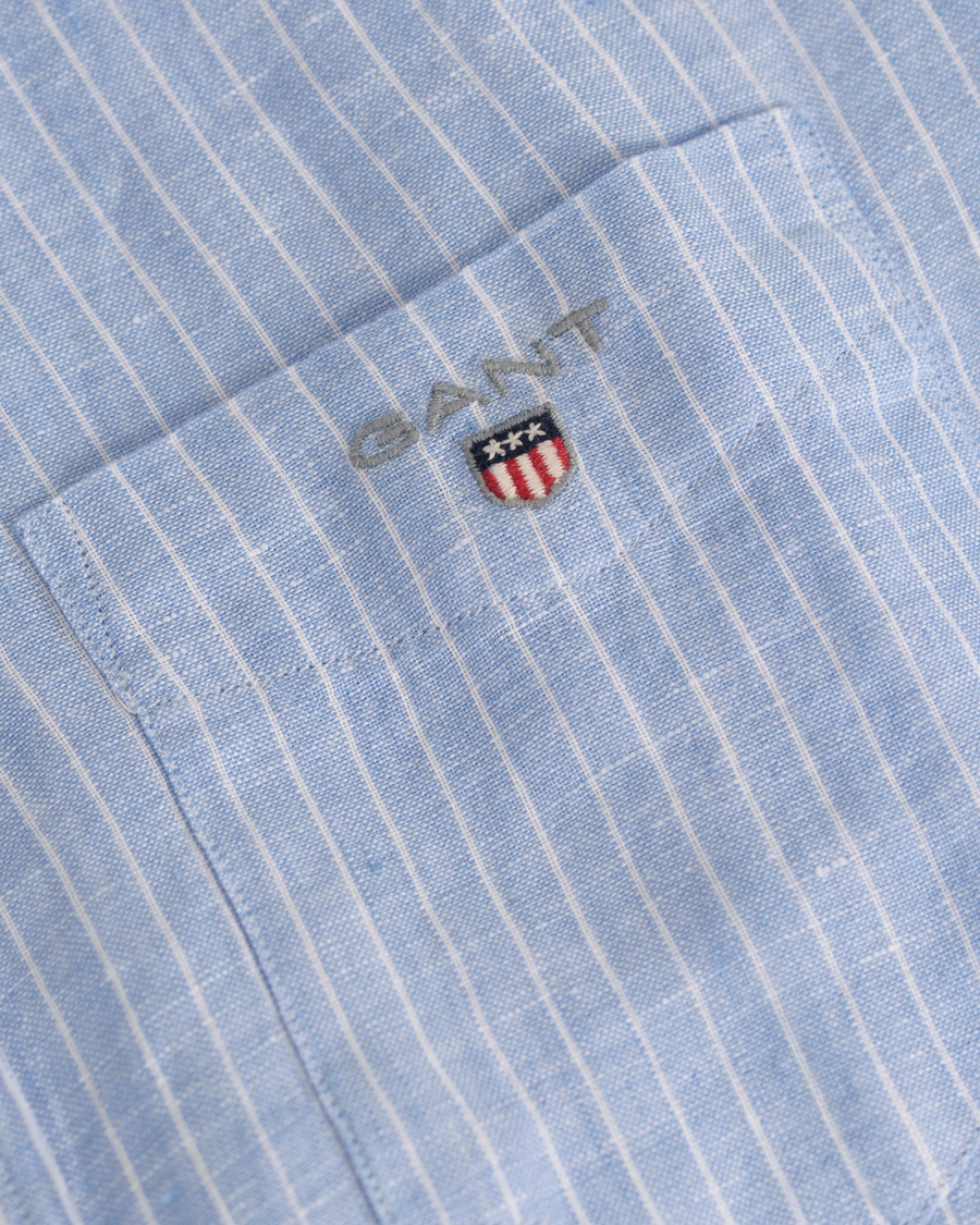 Herre | Skjorter | GANT | Fitted Body Linen Stripe Shirt Capri Blue