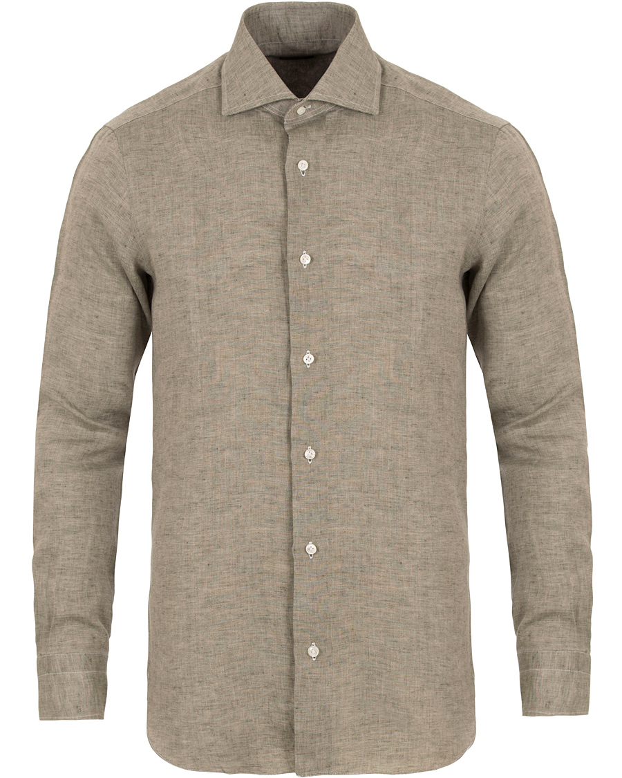 Herre | Skjorter | Barba Napoli | Slim Fit Linen Shirt Green