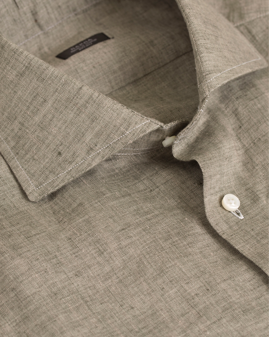 Herre | Skjorter | Barba Napoli | Slim Fit Linen Shirt Green