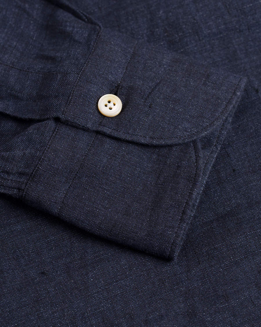 Herre | Skjorter | Finamore Napoli | Miami Popover Linen Shirt Navy