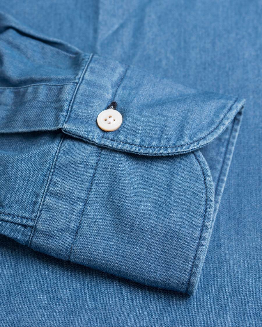 Herre | Skjorter | Finamore Napoli | Miami Popover Chambray Shirt Light Blue