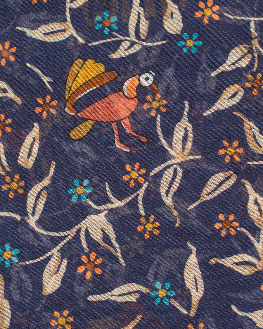 Herre | Drake's Cotton/Modal Elephant & Flower Print Scarf Navy | Drake's | Cotton/Modal Elephant & Flower Print Scarf Navy