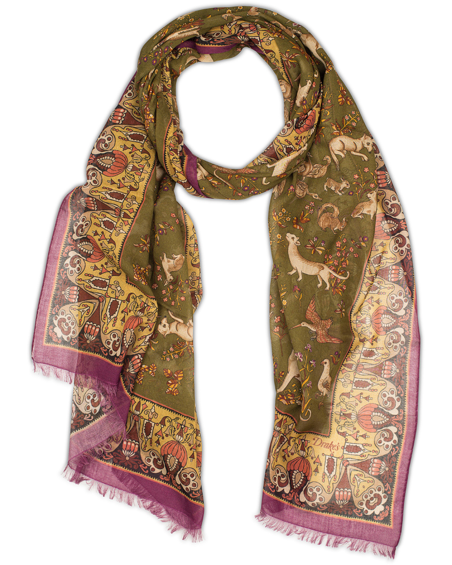 Herre | Drake's Cotton/Modal Animal Print Scarf Light Green | Drake's | Cotton/Modal Animal Print Scarf Light Green