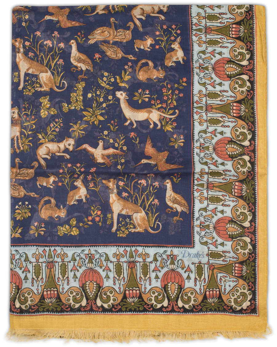 Herre | Drake's Cotton/Modal Animal Print Scarf Navy | Drake's | Cotton/Modal Animal Print Scarf Navy