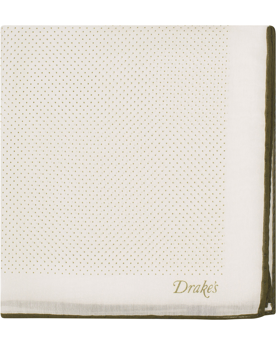 Herre | Drake's Cotton/Silk Minidot Printed Pocket Square White | Drake's | Cotton/Silk Minidot Printed Pocket Square White