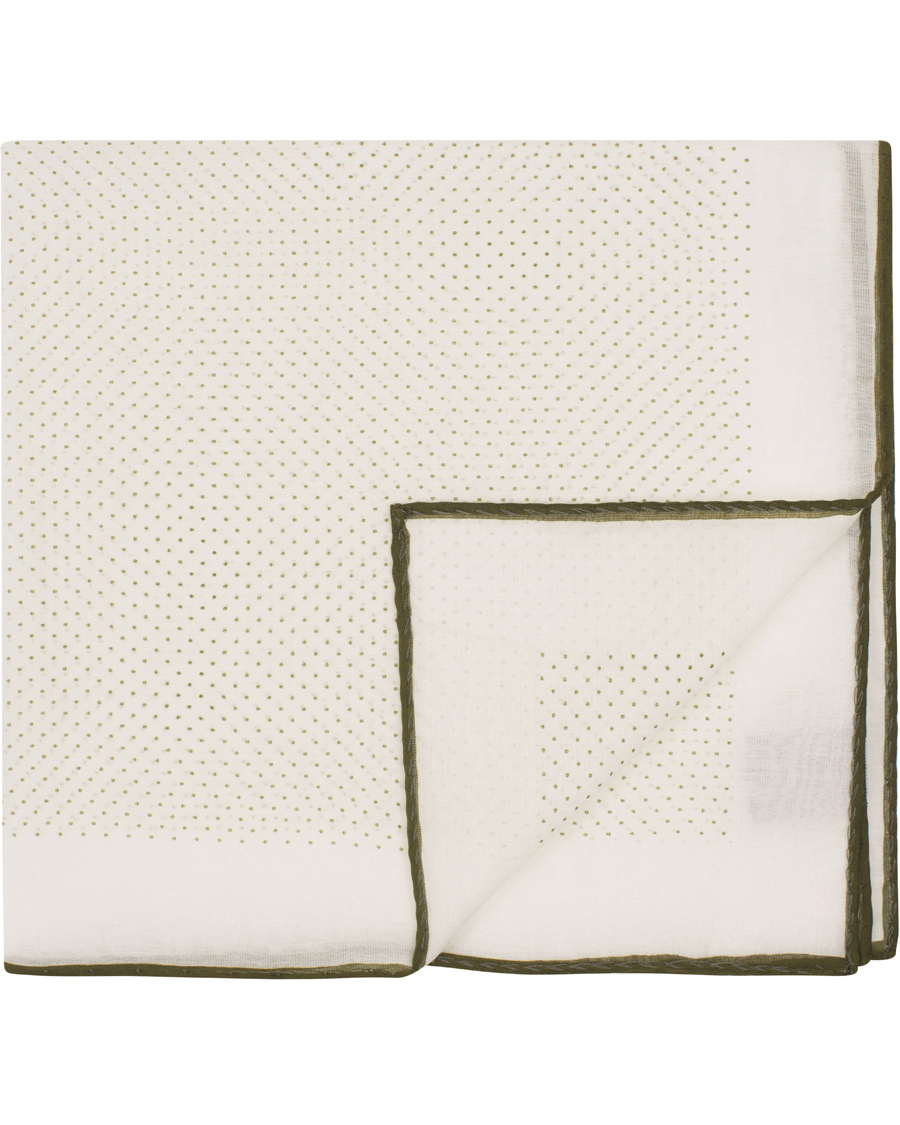 Herre | Drake's Cotton/Silk Minidot Printed Pocket Square White | Drake's | Cotton/Silk Minidot Printed Pocket Square White