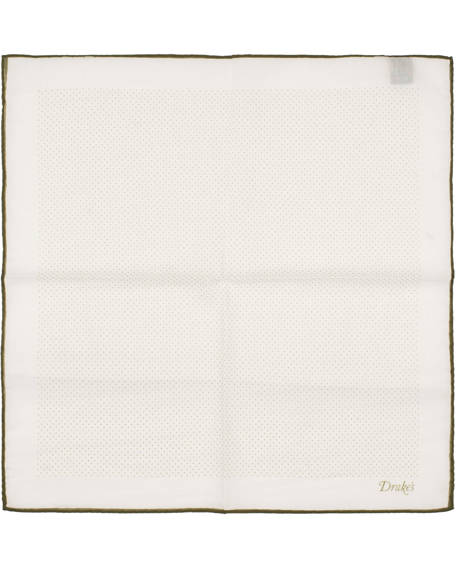 Herre | Drake's Cotton/Silk Minidot Printed Pocket Square White | Drake's | Cotton/Silk Minidot Printed Pocket Square White