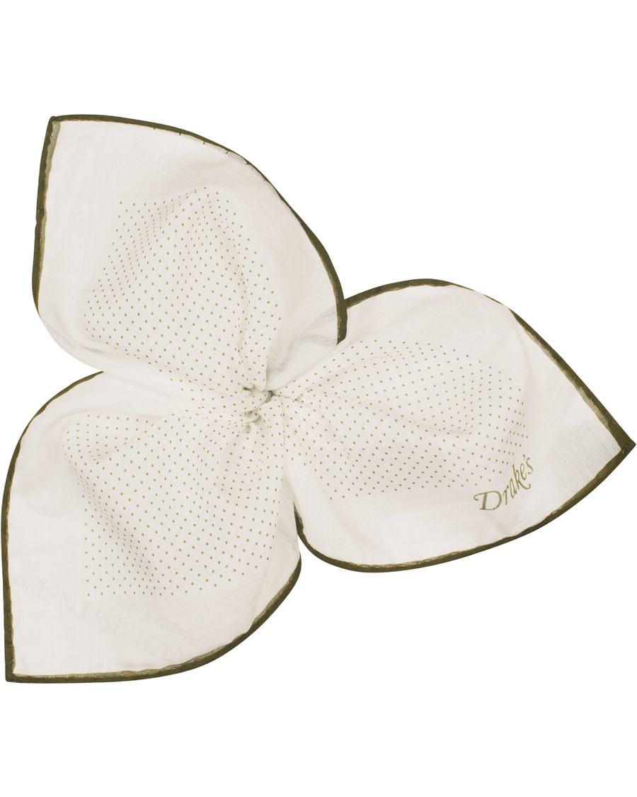 Herre | Drake's Cotton/Silk Minidot Printed Pocket Square White | Drake's | Cotton/Silk Minidot Printed Pocket Square White