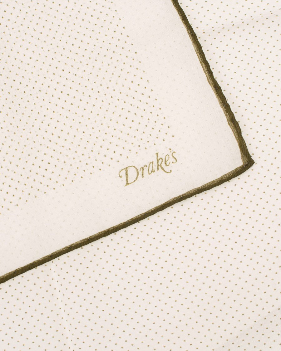 Herre | Drake's Cotton/Silk Minidot Printed Pocket Square White | Drake's | Cotton/Silk Minidot Printed Pocket Square White