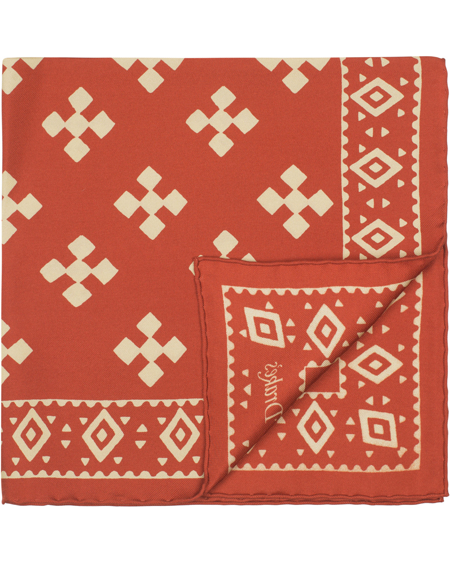 Herre | Drake's Twill Silk Geometrix Printed Pocket Square Red | Drake's | Twill Silk Geometrix Printed Pocket Square Red