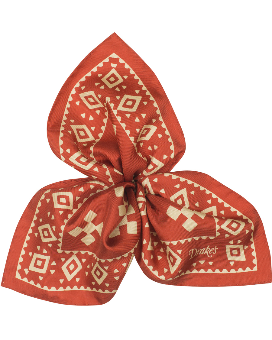 Herre | Drake's Twill Silk Geometrix Printed Pocket Square Red | Drake's | Twill Silk Geometrix Printed Pocket Square Red