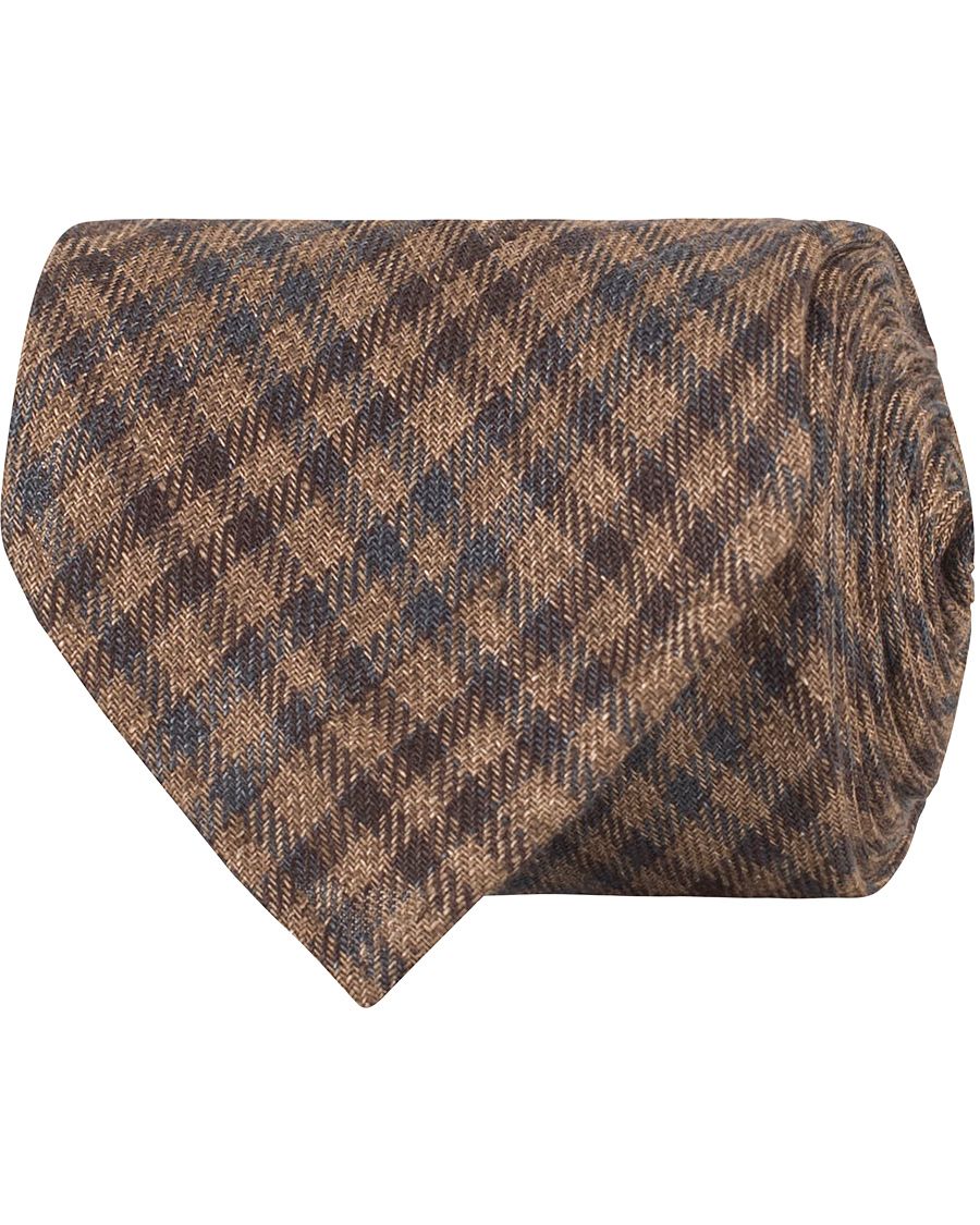 Herre | Drake's Linen Check 8 cm Tie Brown | Drake's | Linen Check 8 cm Tie Brown